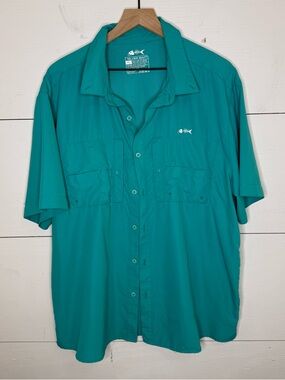 Silver Bait • Men’s Teal Short-Sleeve Outdoor Button-Down Shirt Size XL